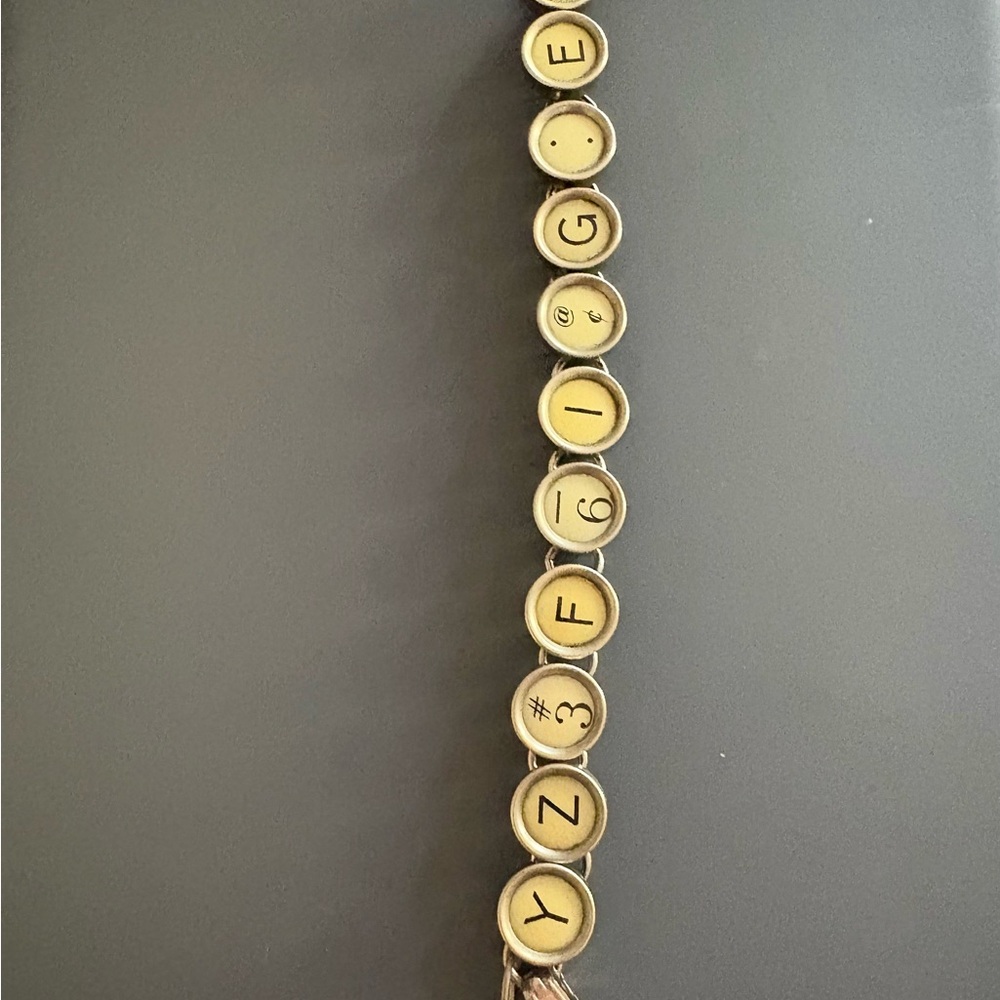 Vintage Typewriter Key Bracelet in Brass Tone - Yellow Beige